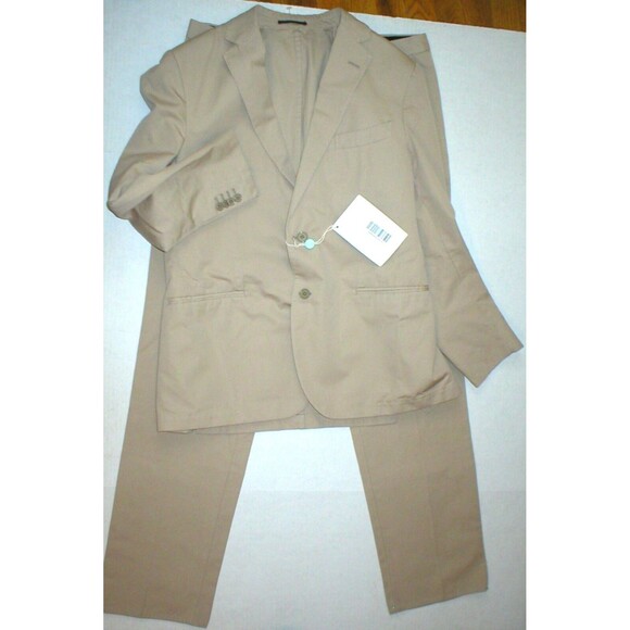 New Mens 42 RG NWT Designer Piombo Suit Beige Tan Italy 54 Cotton 36 35 Tall - Picture 1 of 16